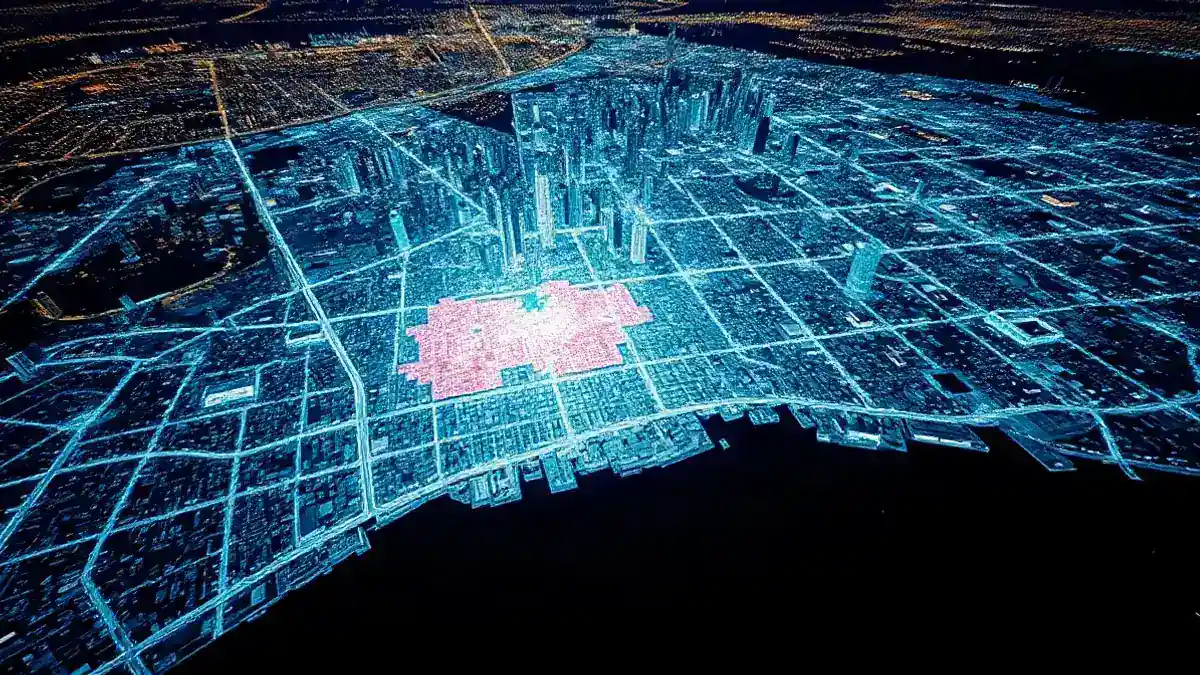 Aerial heat map of the Greater Toronto Area showing where google ads bid competition concentrates downtown