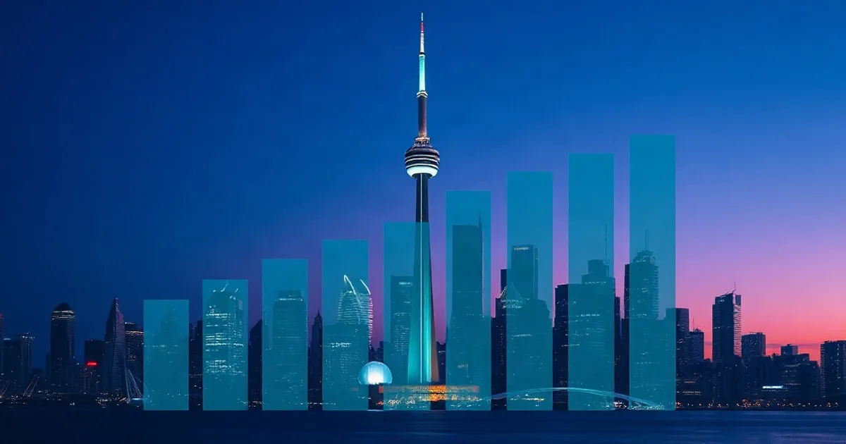Toronto skyline formed from rising glass bars showing google ads agency toronto cost per click